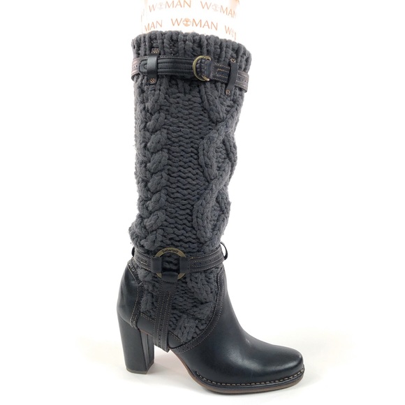 Timberland Shoes - Timberland Cable Knit Hi Heel Black Boots 88310